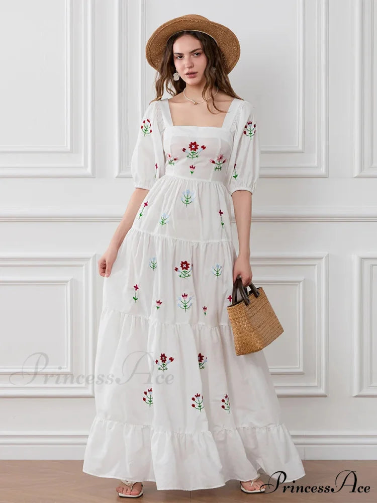 Blossom Stitched Draped A-Line Floral Dress floraldress-250126