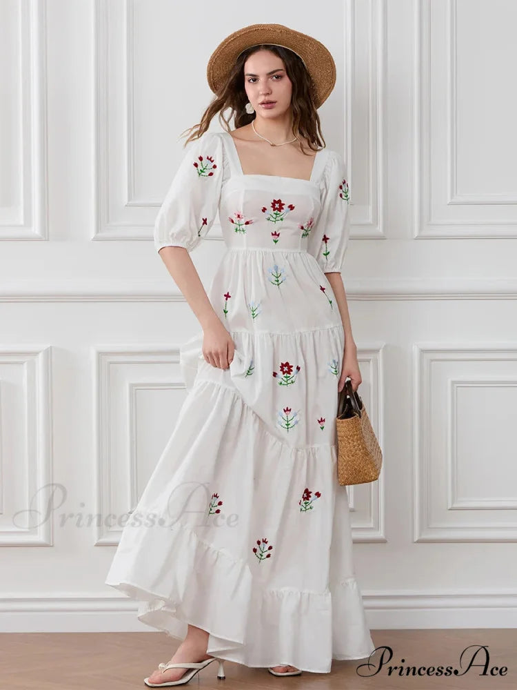 Blossom Stitched Draped A-Line Floral Dress floraldress-250126