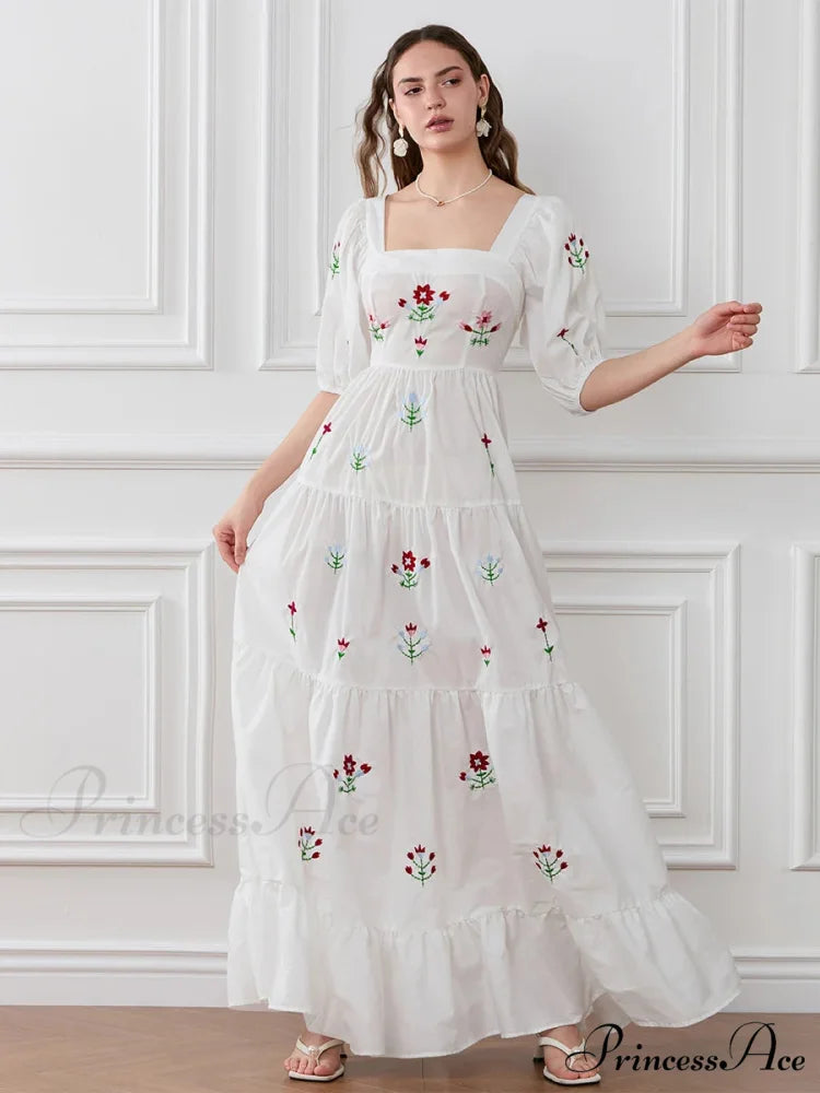 Blossom Stitched Draped A-Line Floral Dress floraldress-250126