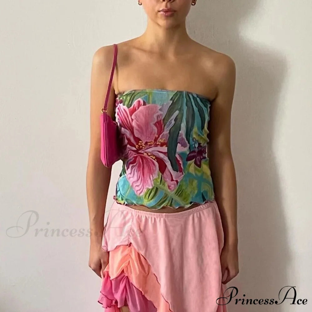 Blossoming Bandeau Sleek Crop Top croptop-250223