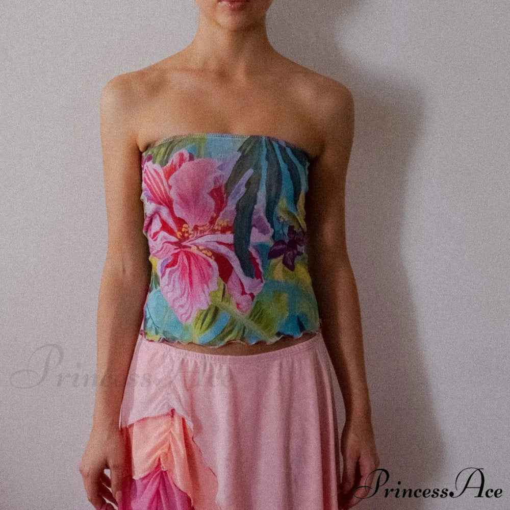 Blossoming Bandeau Sleek Crop Top croptop-250223