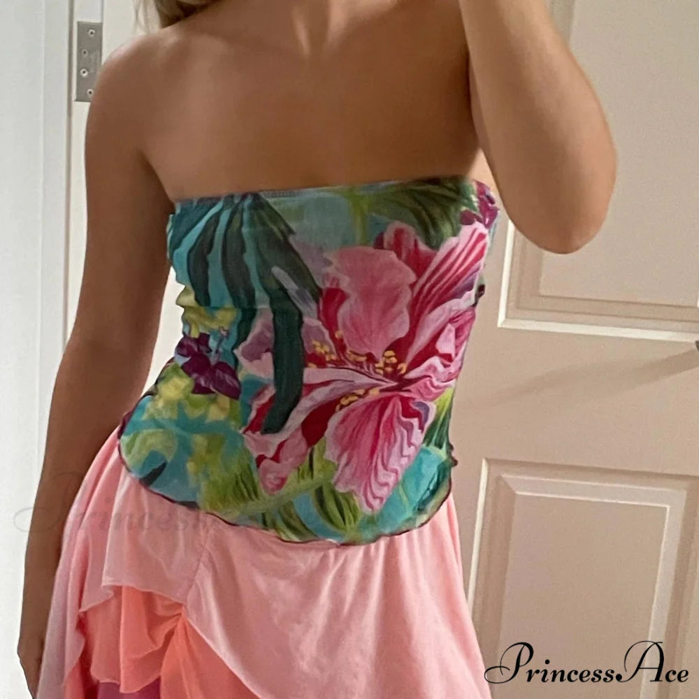 Blossoming Bandeau Sleek Crop Top rose / S croptop-250223