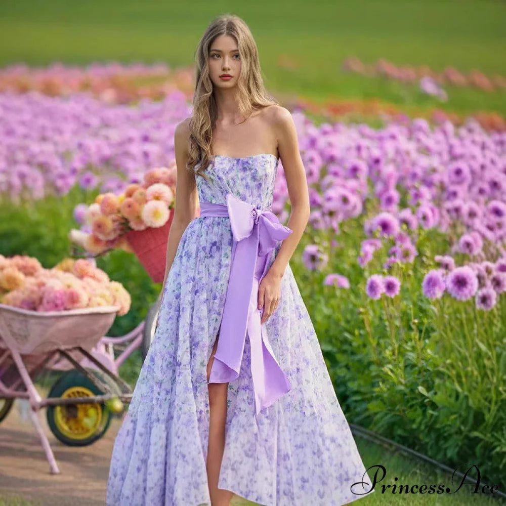 Blossoming Frilled V-Neck Tall Hem Prom Gown promdress-250223