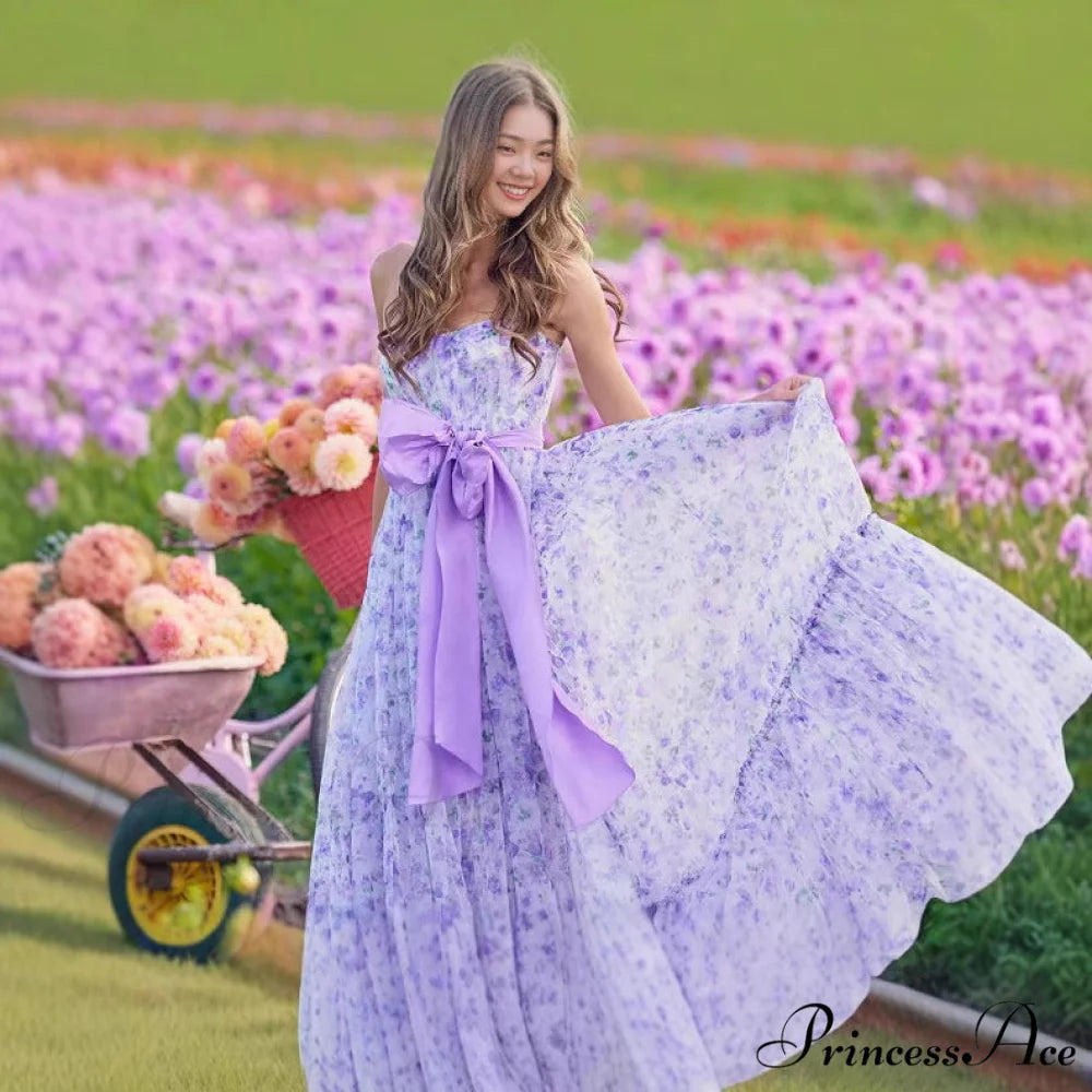 Blossoming Frilled V-Neck Tall Hem Prom Gown promdress-250223