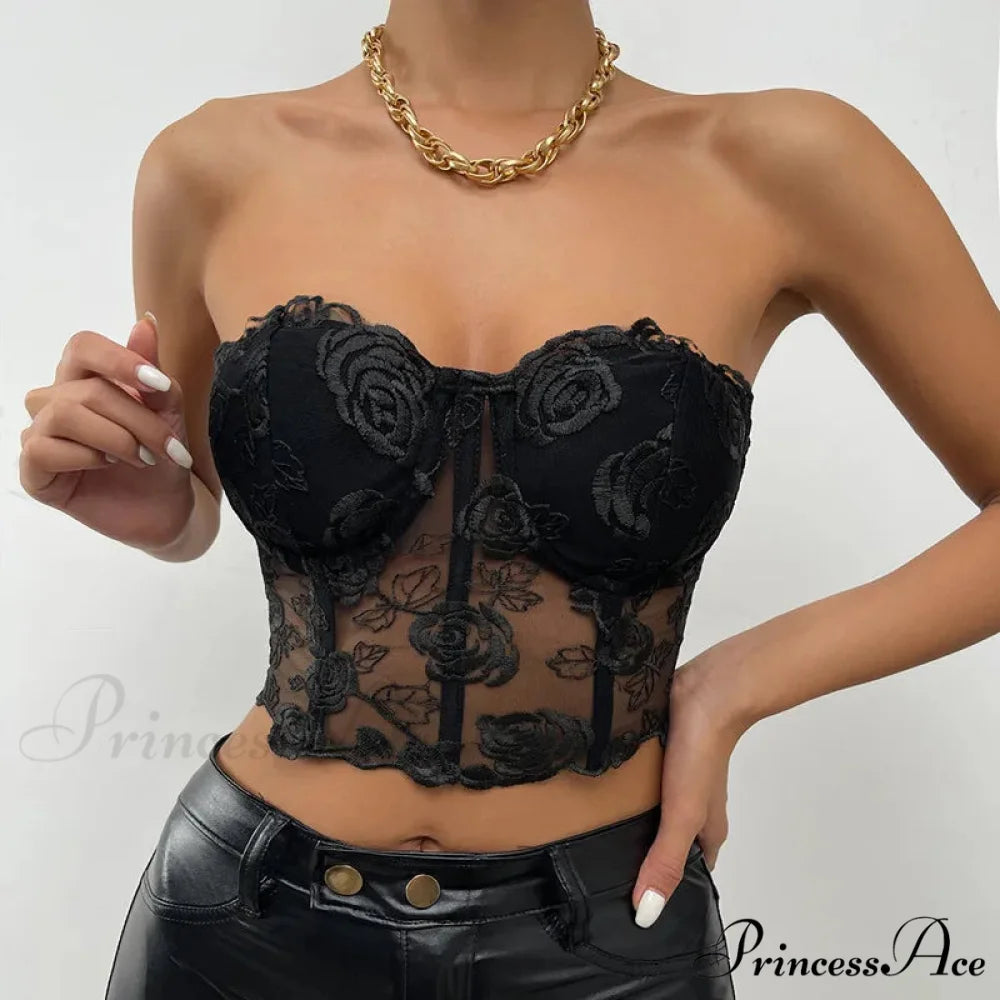 Blossoming Open-Back Bandeau Seductive Midriff Top croptop-250126