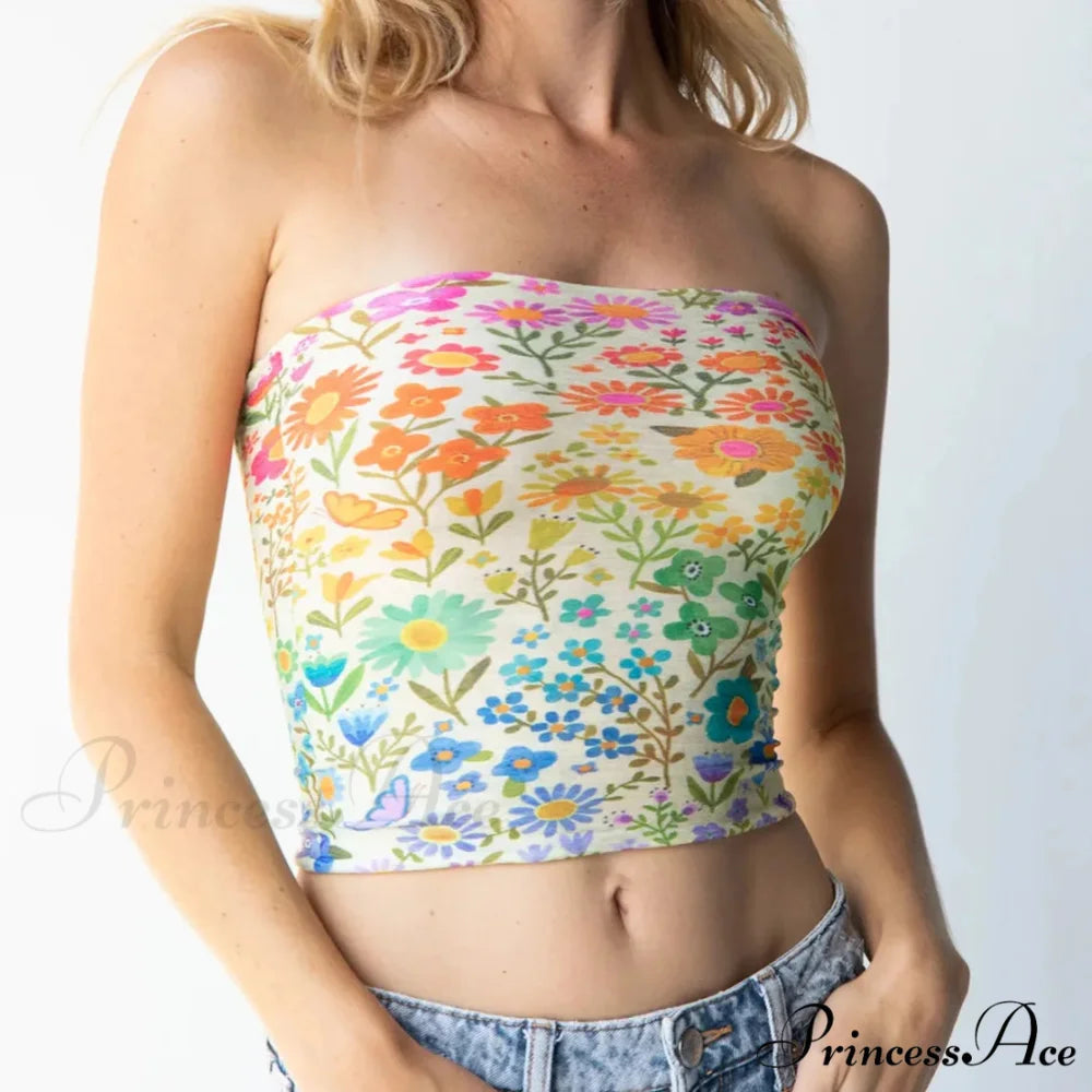 Blossoming Sleeveless Bandeau Crop Top E / S croptop-250223