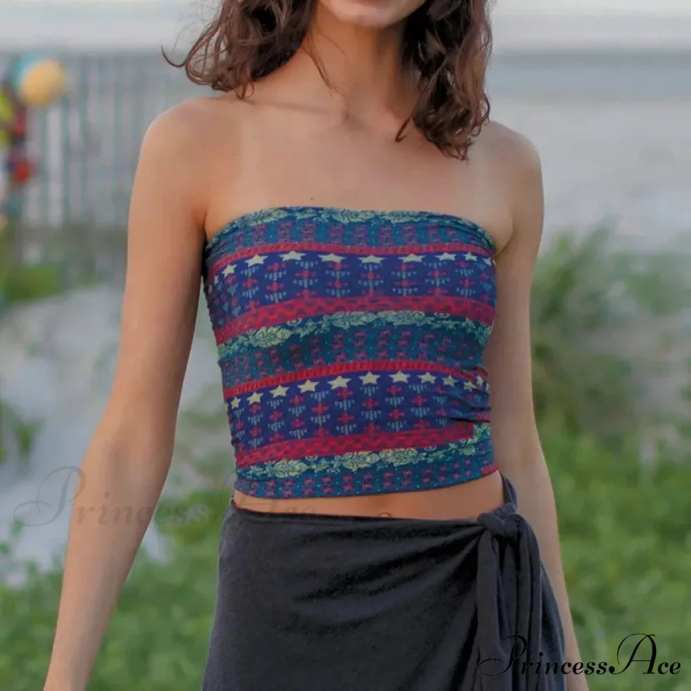 Blossoming Sleeveless Bandeau Crop Top Multi Color1 / S croptop-250223