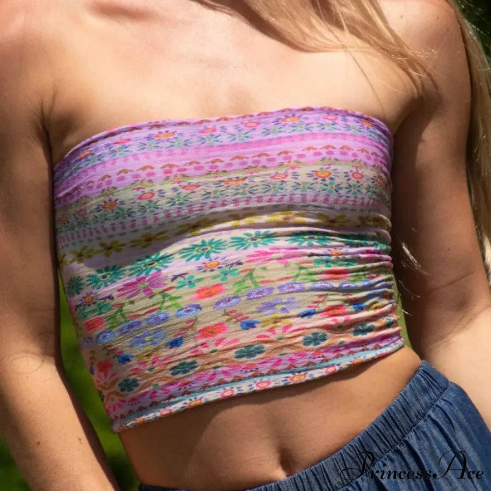 Blossoming Sleeveless Bandeau Crop Top Multi Color8 / S croptop-250223
