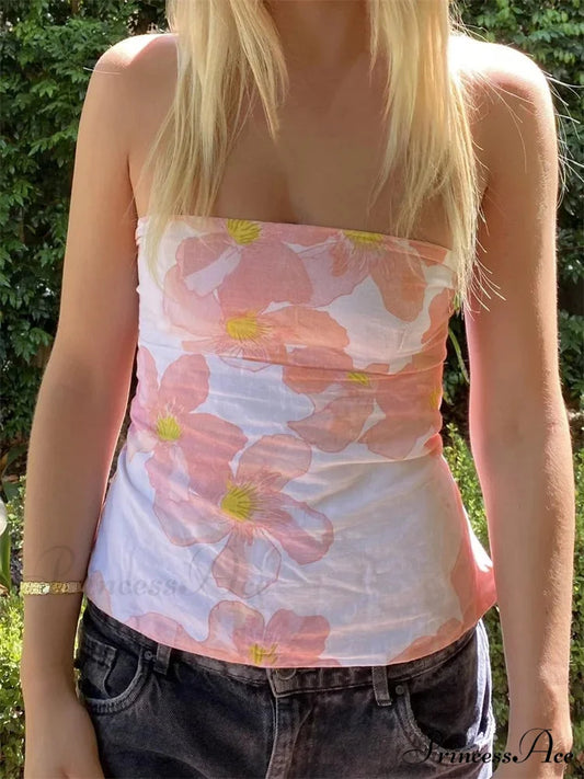 Blossoming Sleeveless Open-Back Social Gathering Club Crop Top A / S croptop-250126