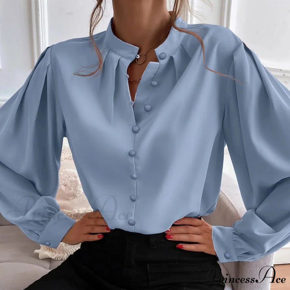 Blouse Button Bishop Up with Arm Detail Blue / S