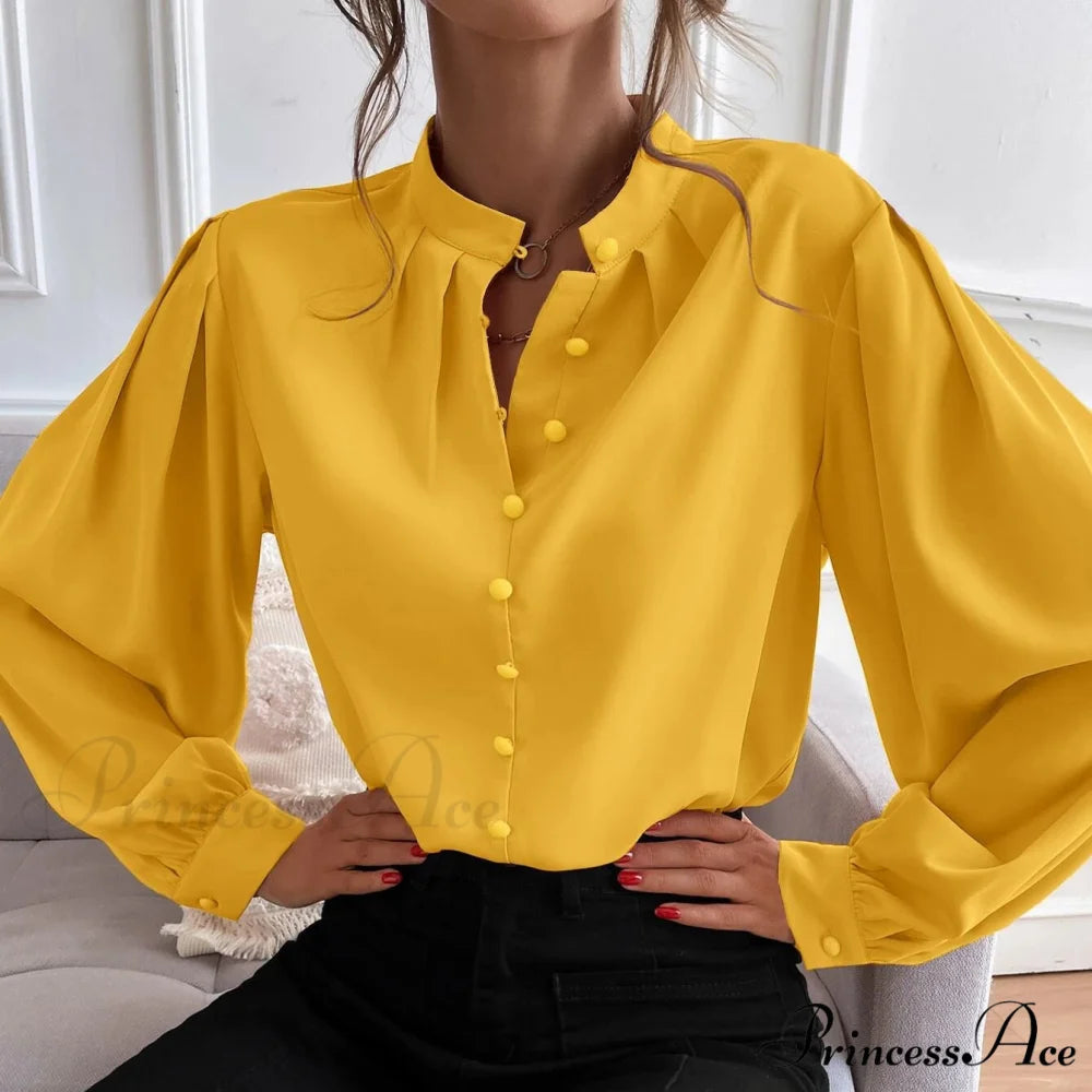 Blouse Button Bishop Up with Arm Detail Yellow / S