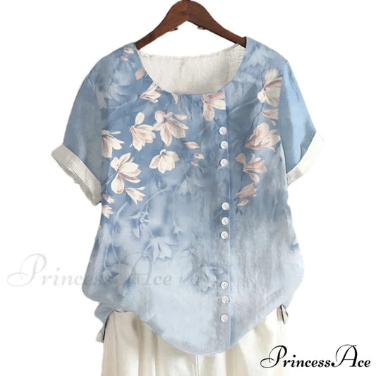 Blouse Casual for Fashion Loose Patterned Short-sleeved Retro Blouse Summer