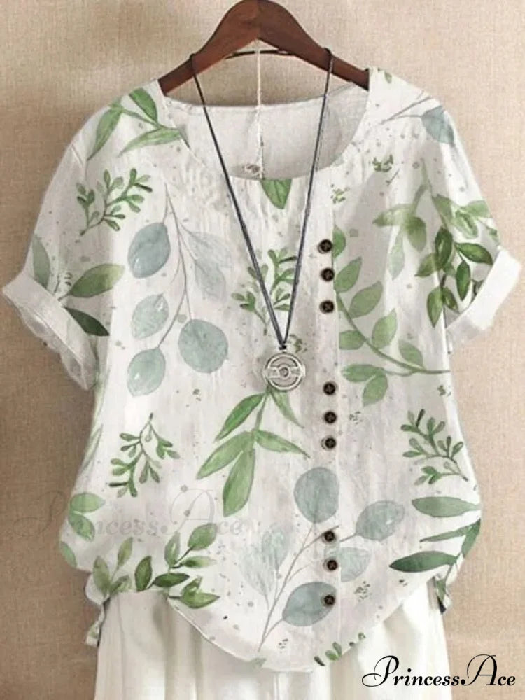 Blouse Casual for Fashion Loose Patterned Short-sleeved Retro Blouse Summer Flower 4 / S