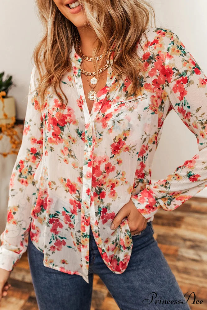 Blouse Chest Flowered Design with Pocket