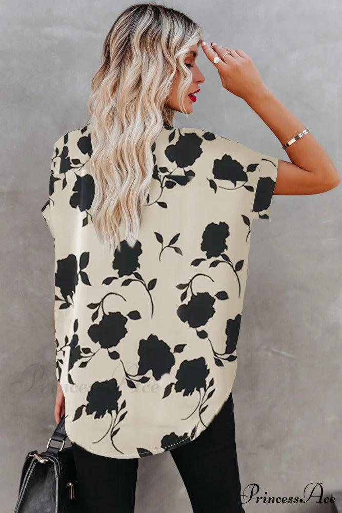 Blouse Flowered Brief in Arm Patterned Apricot