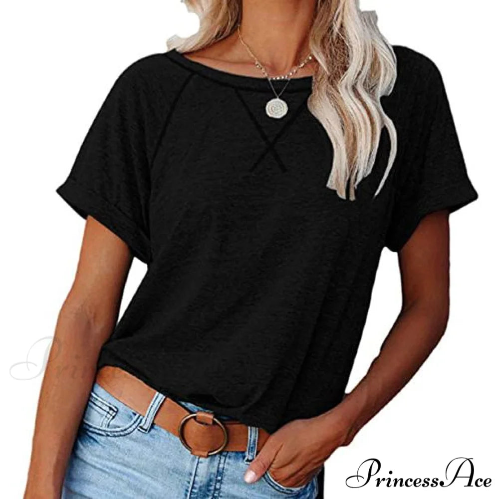 Blouse for Crewneck Brief Raglan Arm T Women Black / S