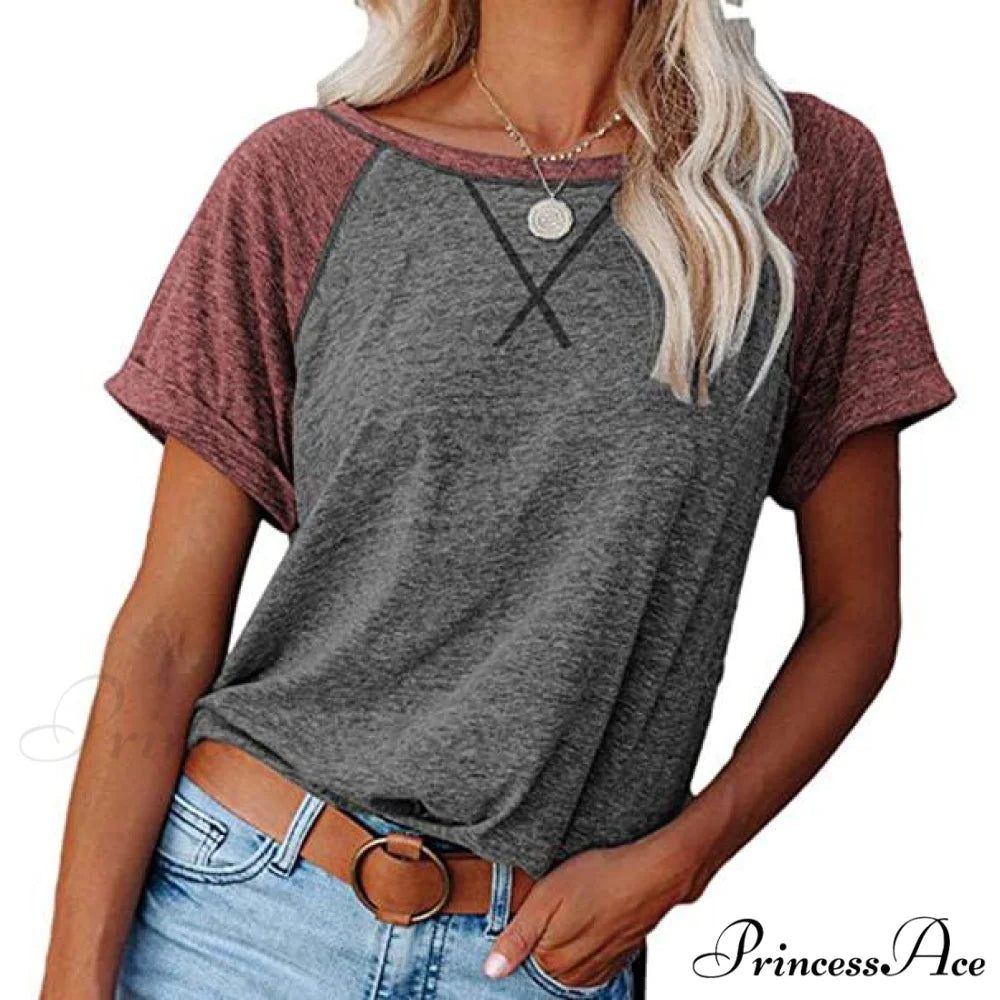 Blouse for Crewneck Brief Raglan Arm T Women Gray/Wine / S
