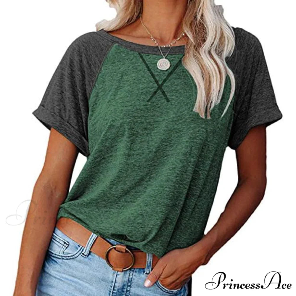 Blouse for Crewneck Brief Raglan Arm T Women Green/Gray / S