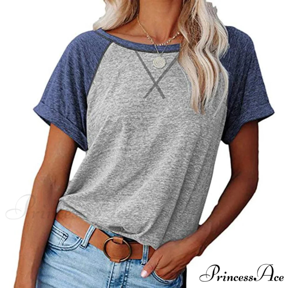 Blouse for Crewneck Brief Raglan Arm T Women Light Gray/Blue / S