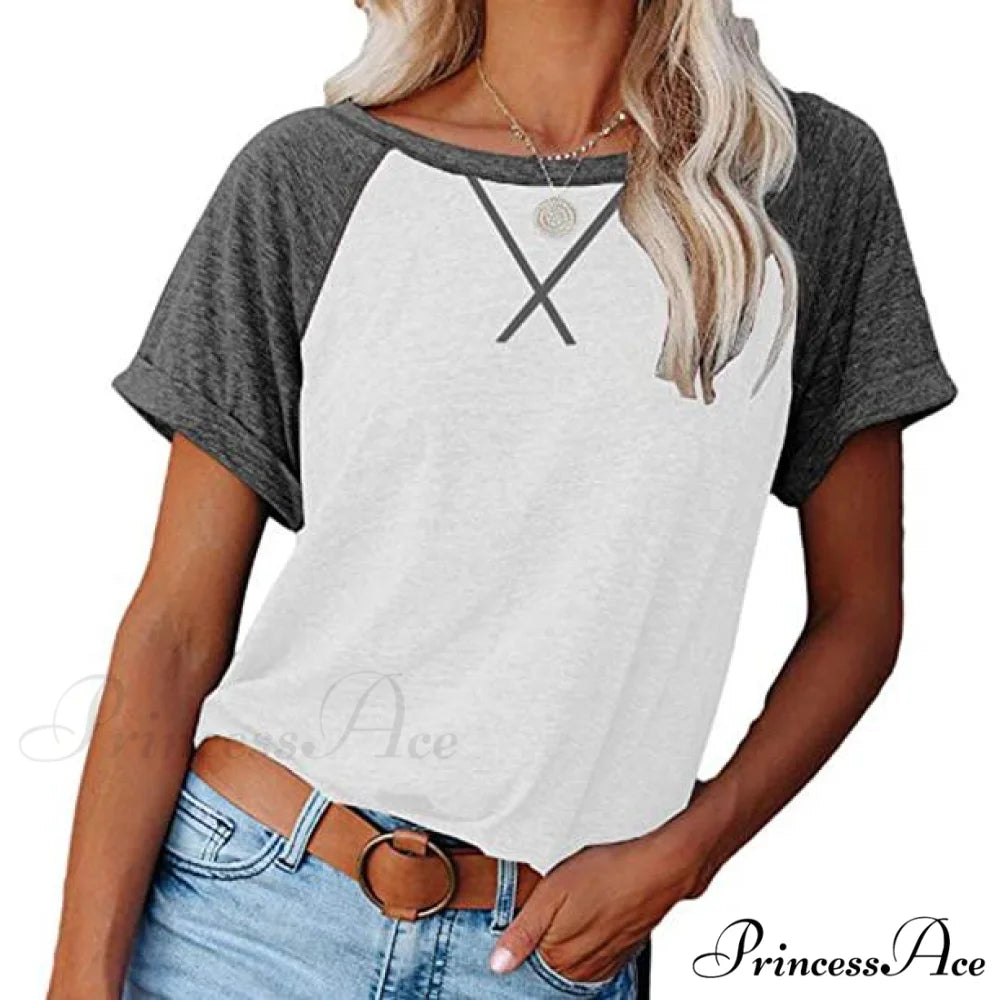 Blouse for Crewneck Brief Raglan Arm T Women White/Gray / S