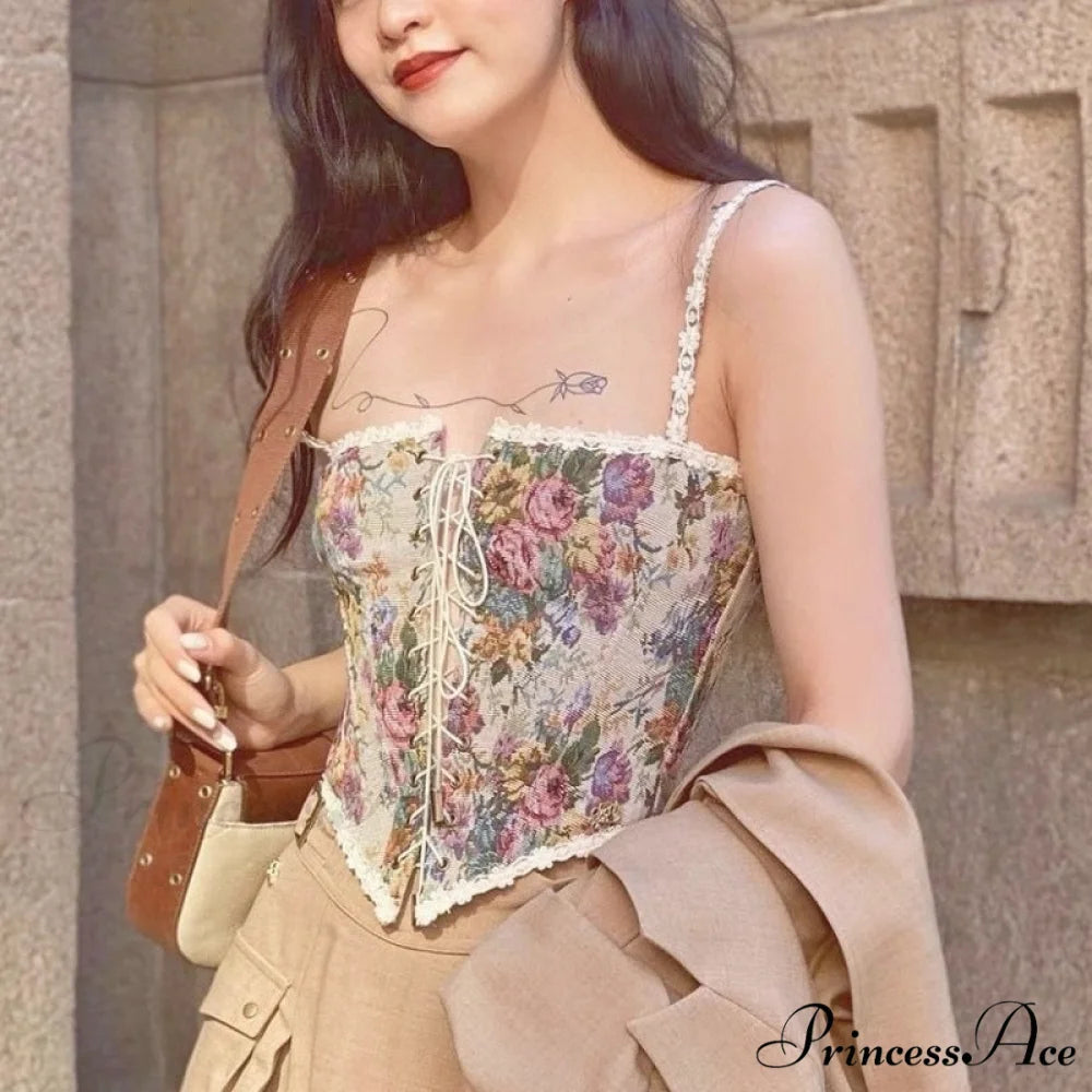 Blouse High Flowered Street Halter Vintage Top Design Women Designer for - Party Corset - Clubwear Style2 Gray / S