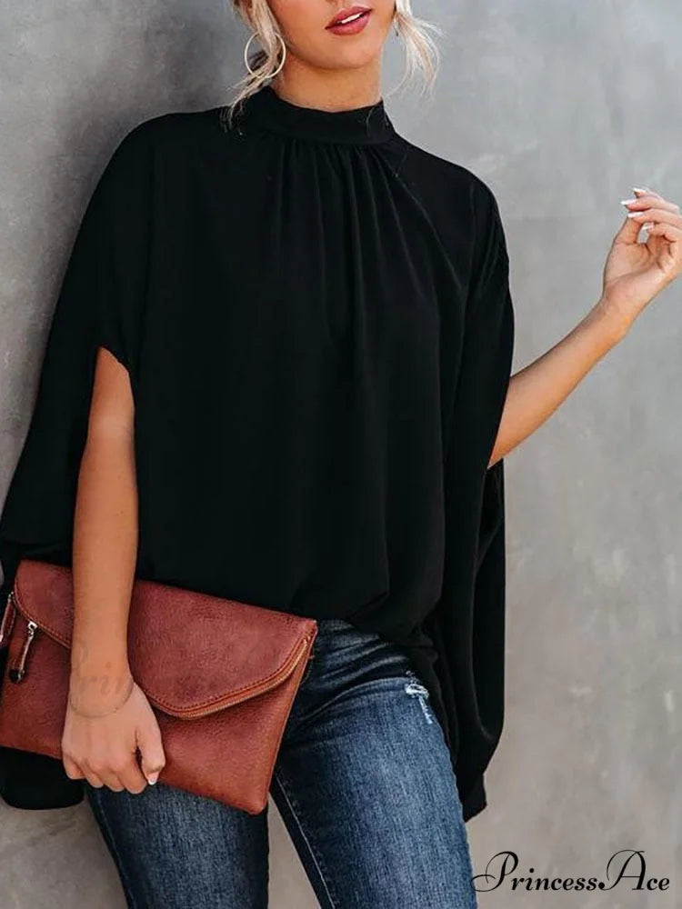Blouse Loose Blouse Top Femme Arm Casual Design Women Warm-Season Fashion Brief Elegant black / S