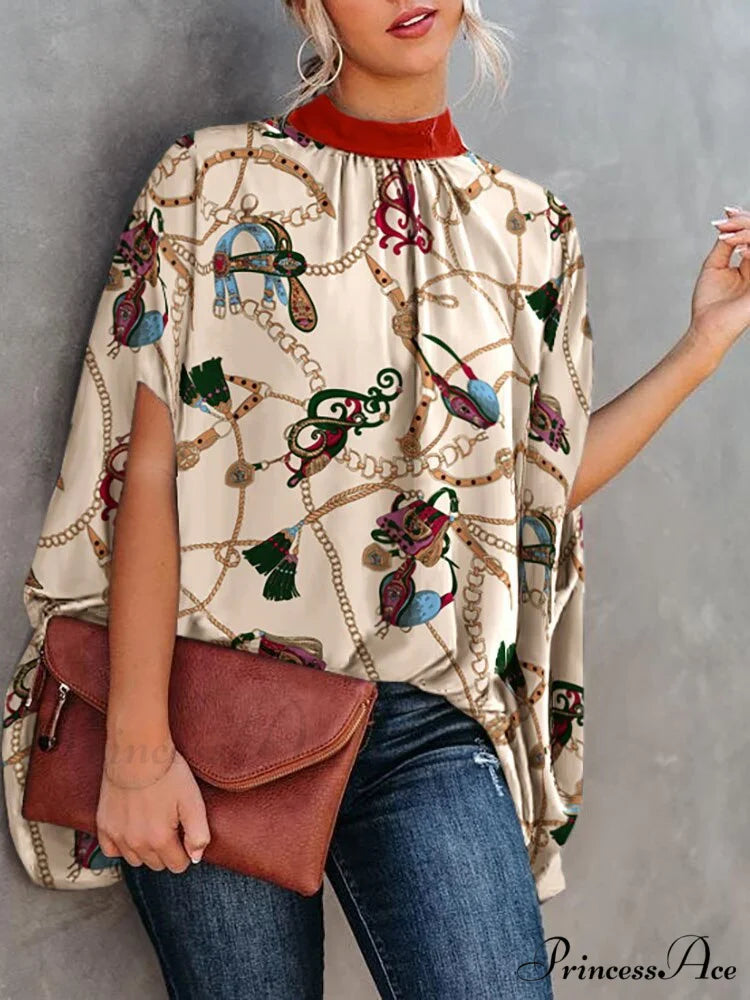 Blouse Loose Blouse Top Femme Arm Casual Design Women Warm-Season Fashion Brief Elegant chain / S