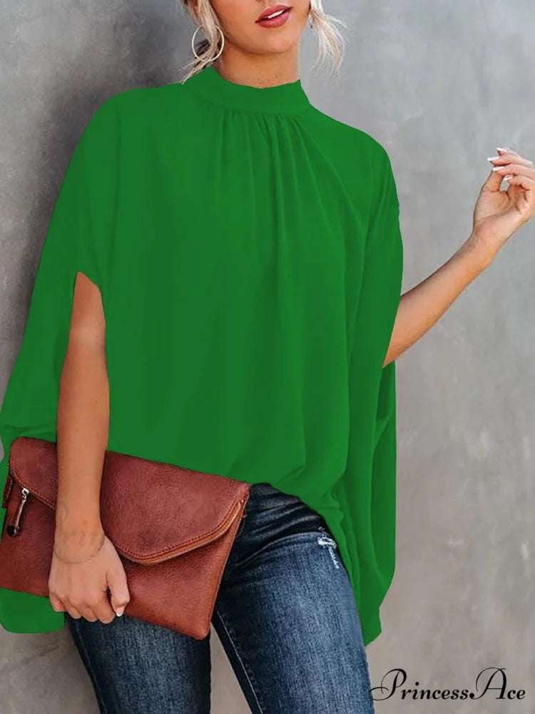 Blouse Loose Blouse Top Femme Arm Casual Design Women Warm-Season Fashion Brief Elegant green / S