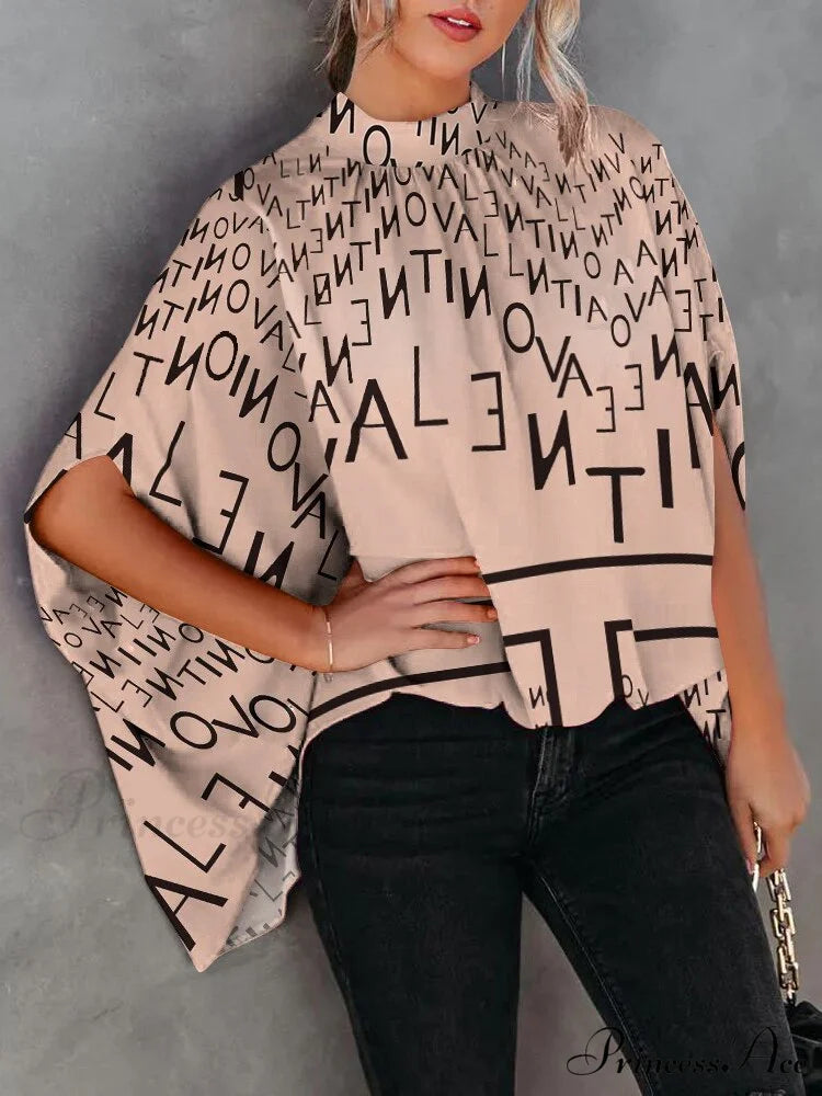 Blouse Loose Blouse Top Femme Arm Casual Design Women Warm-Season Fashion Brief Elegant Khaki letter / S