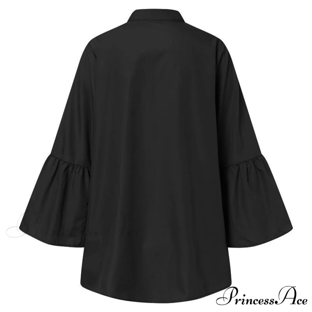 Blouse Office Arm - V Button Women’s Flare Up White Neck Blouse