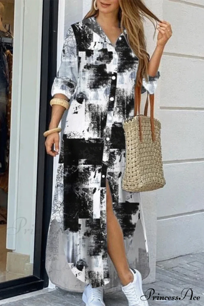 Blouse Patchwork Design Dress Black / S