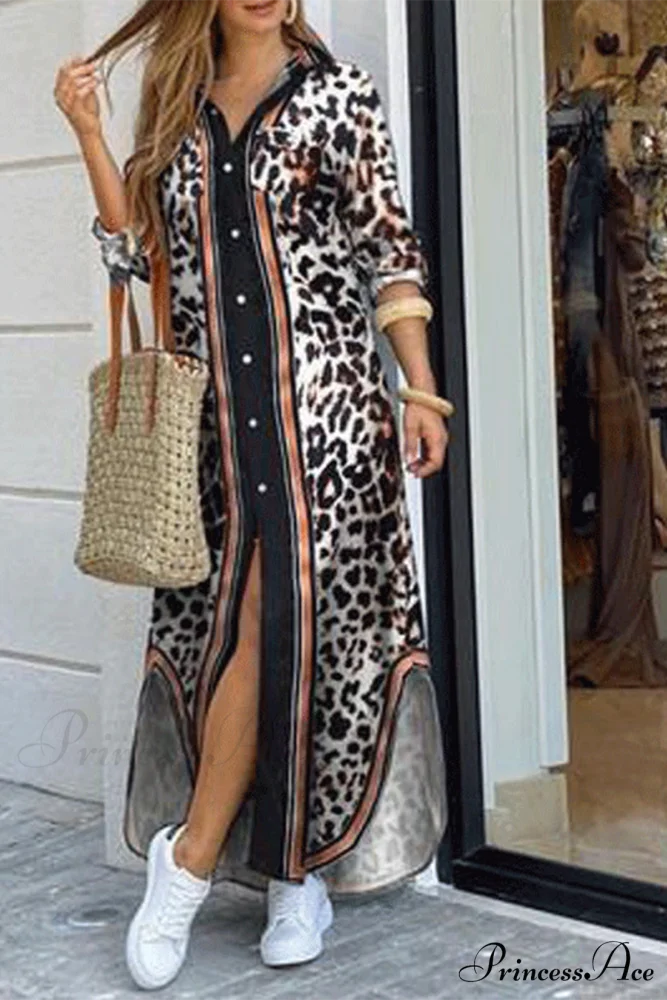 Blouse Patchwork Design Dress Leopard Print / S