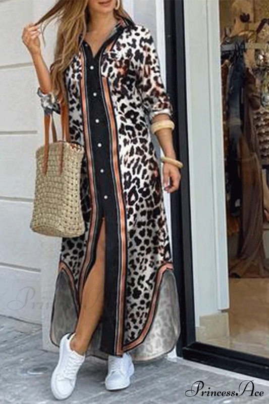 Blouse Patchwork Design Dress Leopard Print / S