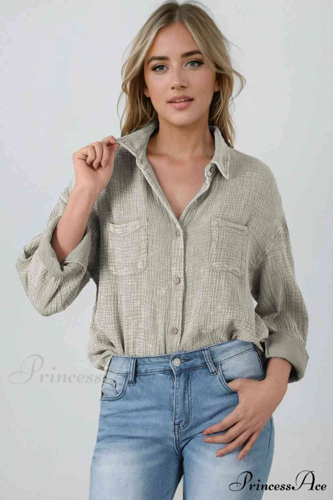 Blouse Textured with Buttons Beige / S