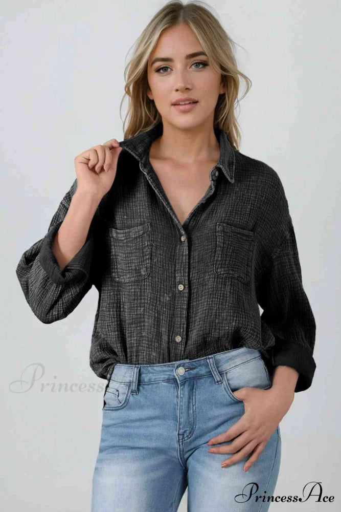 Blouse Textured with Buttons Black / S
