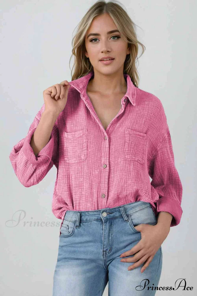 Blouse Textured with Buttons Carnation Pink / S