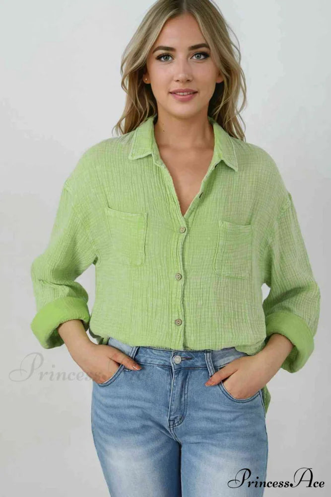 Blouse Textured with Buttons Gum Leaf / S