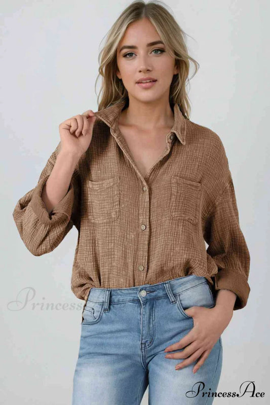 Blouse Textured with Buttons Taupe / S