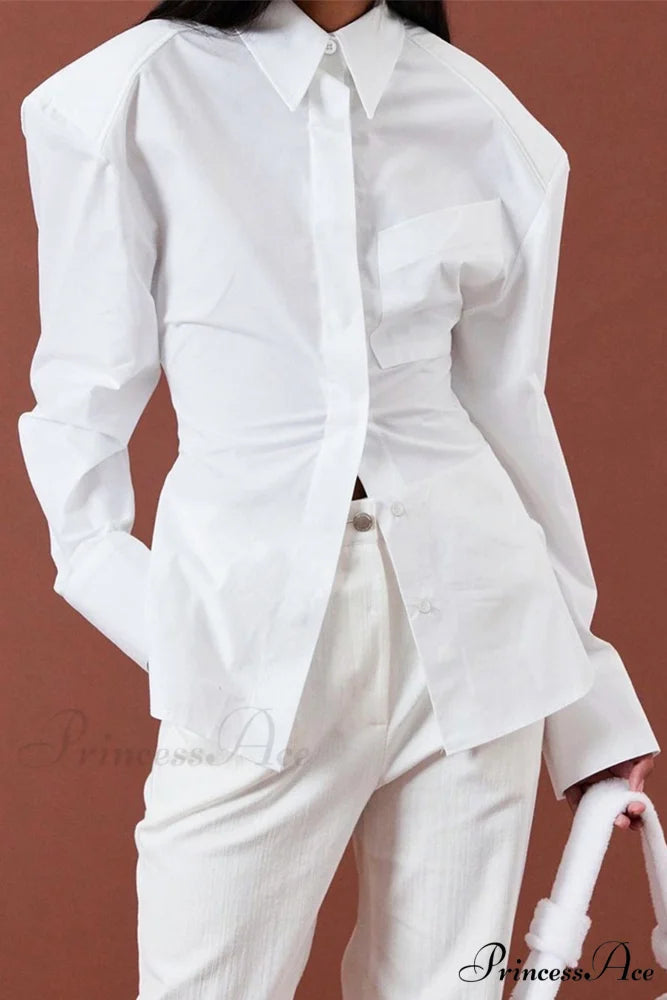 Blouse White Arm Shoulder Long Backless with Up Lace Pads White / L