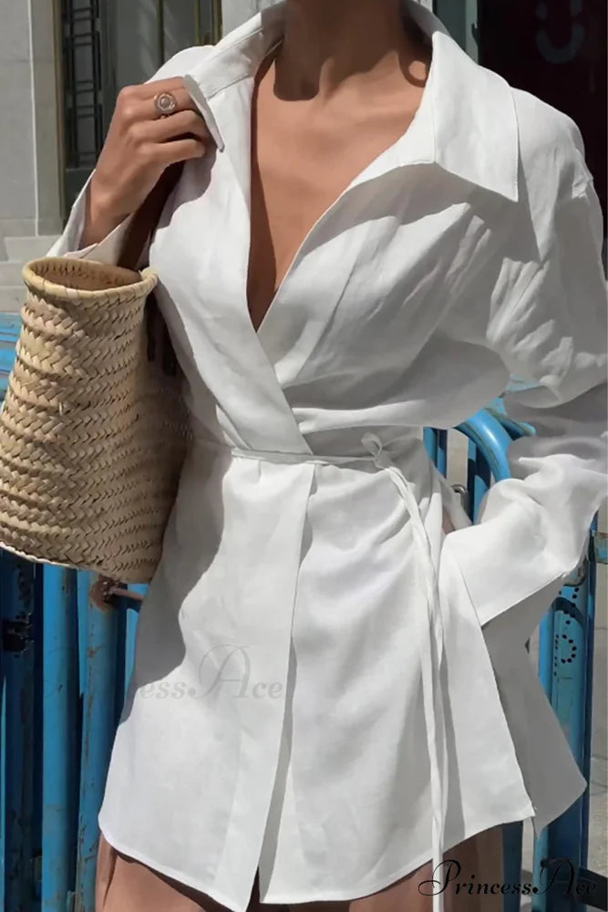 Blouse White Slit with Long Lace Cotton Up Sleeves White / L