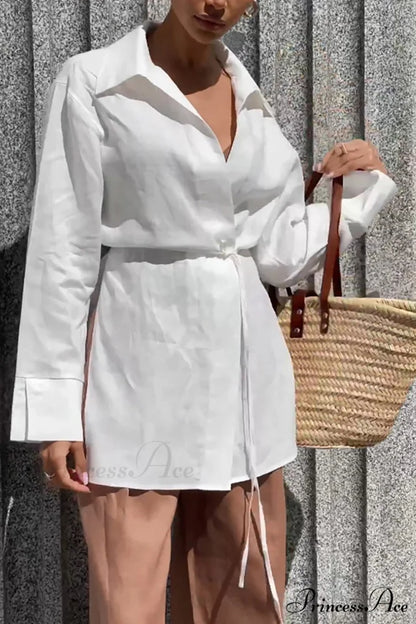 Blouse White Slit with Long Lace Cotton Up Sleeves White / M