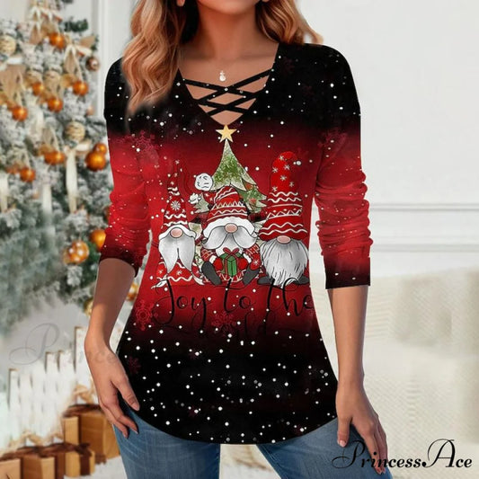 Blouse with Gradient Christmas Design Multicolor / S