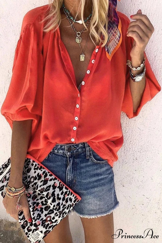 Blouse with Lace-up Red Buttons Design S / Red
