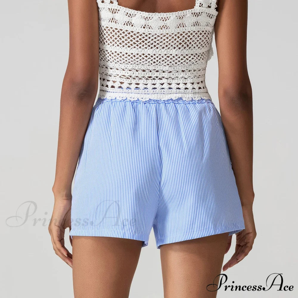 Blue Banded Baggy Wide Leg Brief short-250223