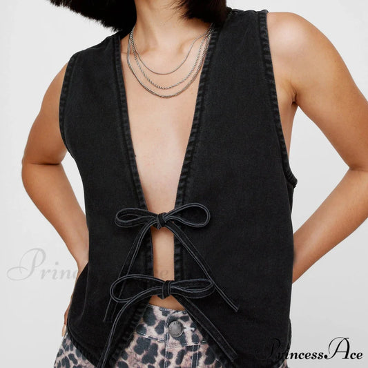 Blue Bow Tie Crop Top Black / S croptop-250223