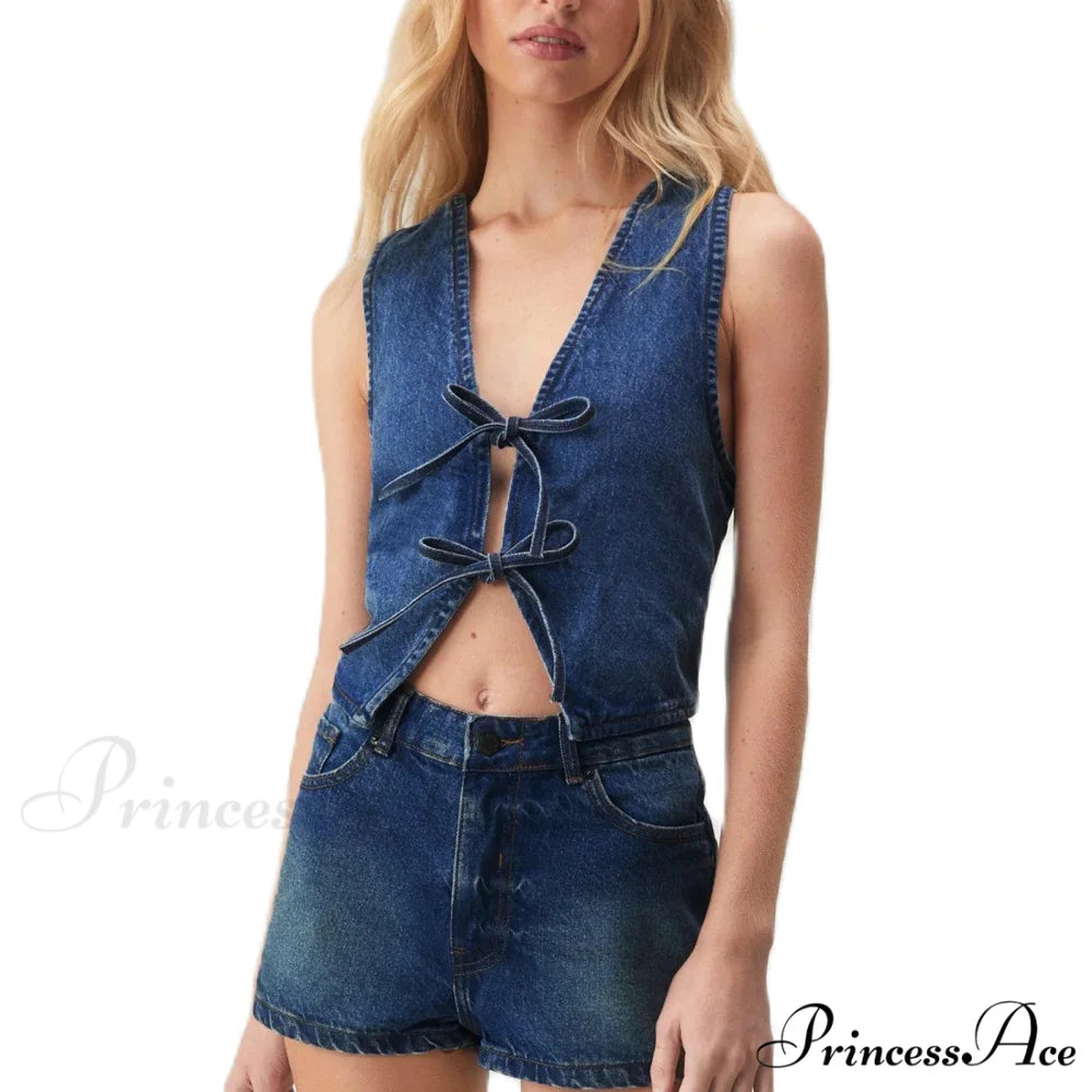 Blue Bow Tie Crop Top Deep Blue / S croptop-250223