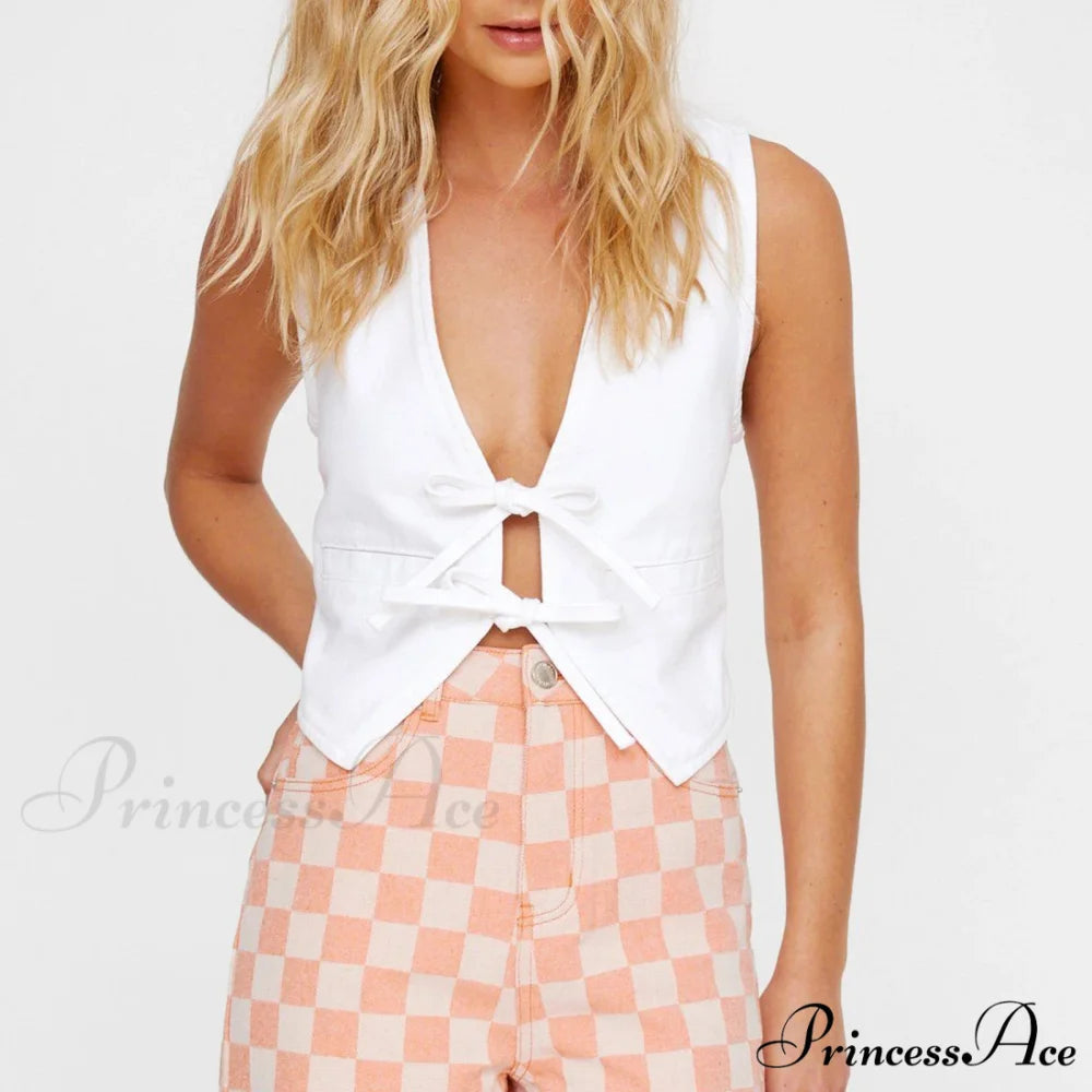 Blue Bow Tie Crop Top WHITE / S croptop-250223