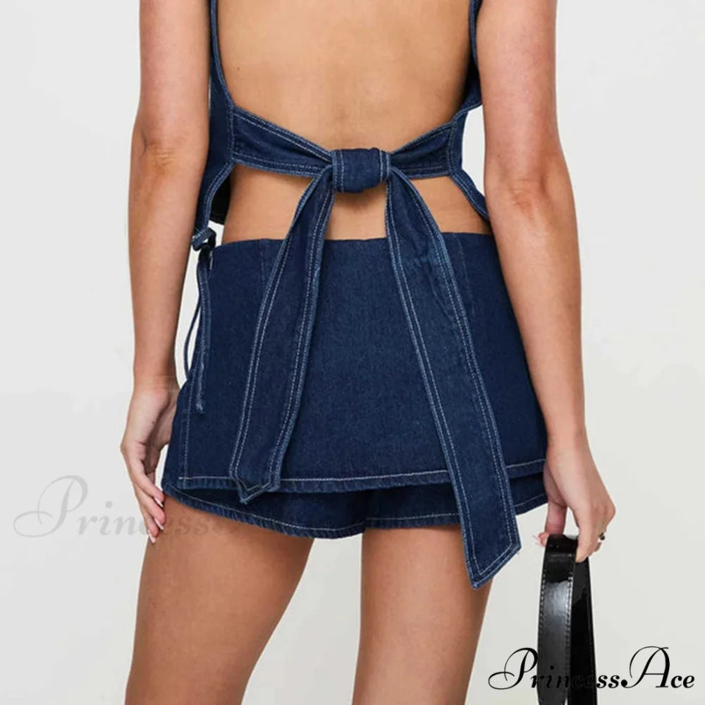 Blue Bow Tie Patchwork Skirt skirts-250223