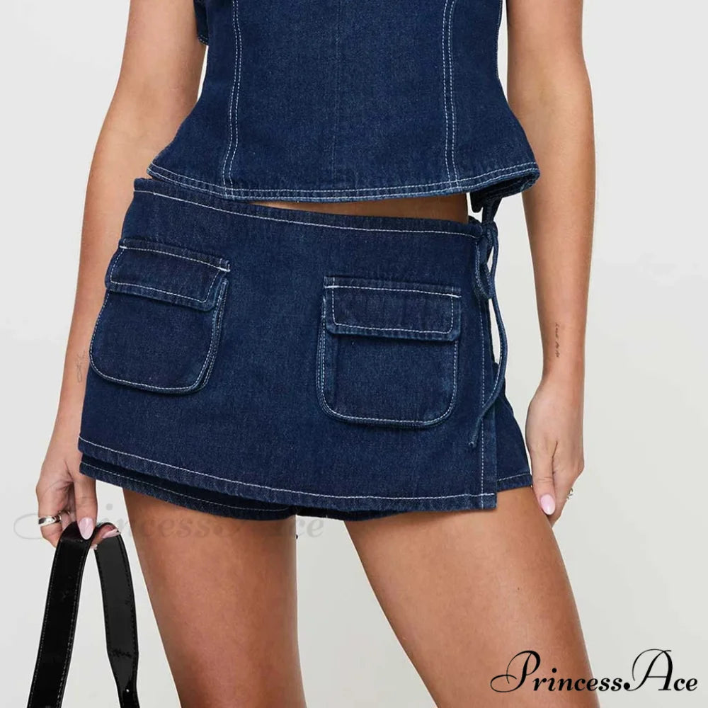 Blue Bow Tie Patchwork Skirt skirts-250223