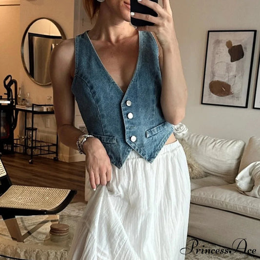 Blue Button Cowgirl Crop Top Blue / S croptop-250223